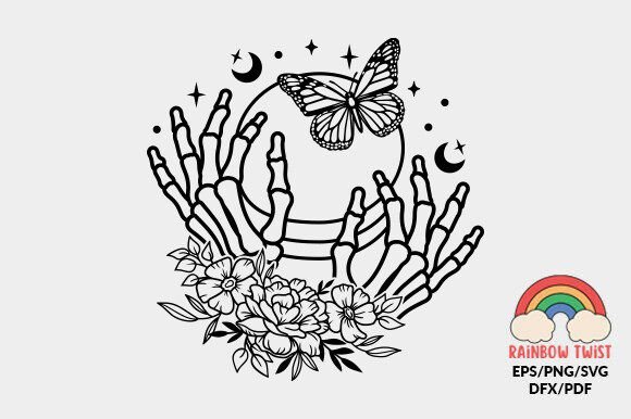 Skeleton Hand Butterflies Retro SVG Review